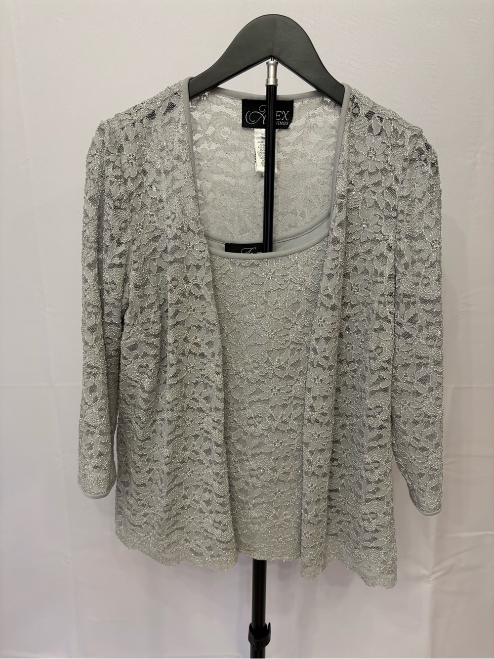Alex Evenings Silver Lace Open-Front Cardigan